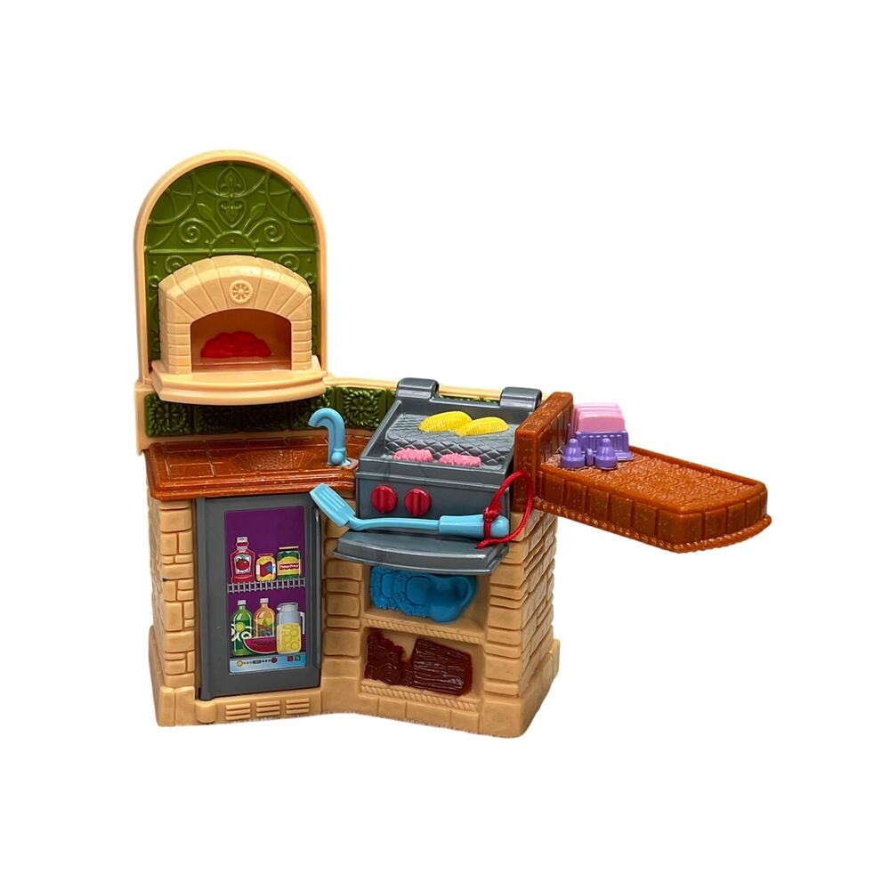 Fisher Price Dollhouse Backyard Grill Patio Pizza Oven Fridge Loving Family